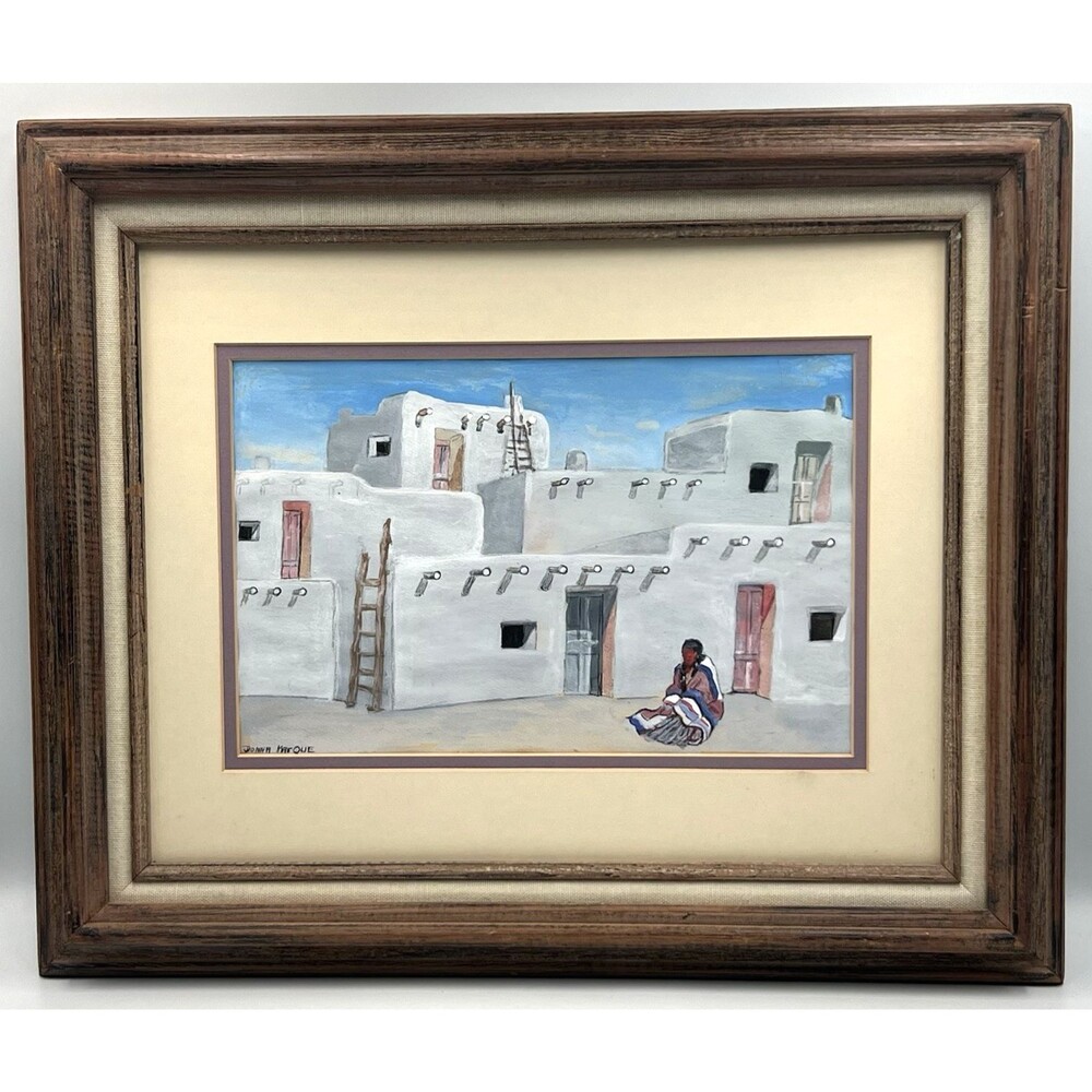 Framed Original Painting VTG Donna Marque Native American Southwest Pueblo 18x15